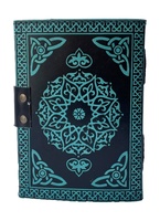 Carnet de Prières et Journal des Ombres Pentagramme Vintage Fait Main pour Femme avec Fermoir, en Cuir Bleu Aquarelle