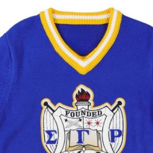 Pull en tricot Sigma Gamma Rho SGRho, bleu et or, style universitaire 1922, vêtements grecs pour femmes - Product Image 4