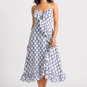 เดรสลายดอกไม้สำหรับผู้หญิง สไตล์โบฮีเมียน แขนกุด สายเดี่ยว ชายระบาย  ลำลอง ใส่ไปเที่ยวทะเล ปาร์ตี้  ทรงเอไลน์ - Product Image 1