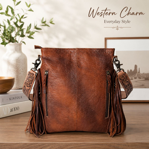 Handmade Hair On Cowhide Leather Crossbody Bag Western Tooled Fringe Shoulder <b>Purse</b> <b>with</b> Floral Hand Carved Sling Bag for Women - Product Image 2