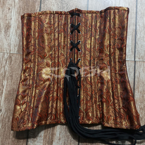Corsé Premium de Brocado Marrón con Escote Bajo |   Corsé Jacquard Curvo Extremo para Entrenamiento de Cintura - Product Image 3