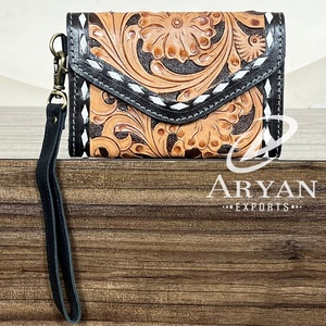 Premium Handcrafted Genuine Cow Leather Tooled Floral <b>Wristlet</b> Wallet for Women Western Clutch Card Holder RFID Travel Wallet - Product Image 1