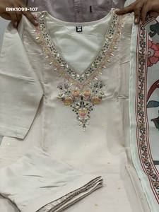 Indian Export Quality Viscose Chanderi <b>Silk</b> with Embroidered <b>Kurta</b>-Pant &Dupatta Set Supplier from Surat Woman Fashion - Product Image 3