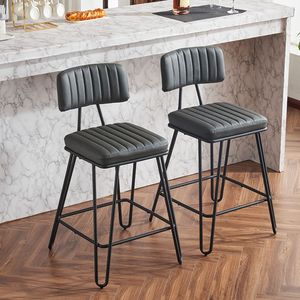 Set di 2 Sgabelli da Bar Alti Industriali in Pelle PU, Sedie Vintage Imbottite con Struttura in Metallo e Schienale in Stile Retrò - Product Image 6