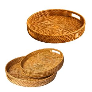 PHU HAO Eco-Friendly <b>Wicker</b> Farmhouse Style Rattan Tray Space-Saving for Bread Fruit Drinks and Everyday Serving - Product Image 1