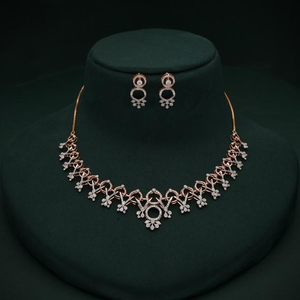 Conjunto de Joyería de Oro Rosa para Mujer, Collar y Aretes con Diamantes Cultivados en Laboratorio, Corte Brillante Redondo, Diseño de Lujo - Product Image 1