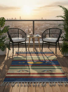 Tapis en coton tissé à la main, moderne, à motifs floraux, lavable en machine, écologique, multicolore, pour le camping, la maison, les voyages, la prière, les pique-niques - Product Image 3