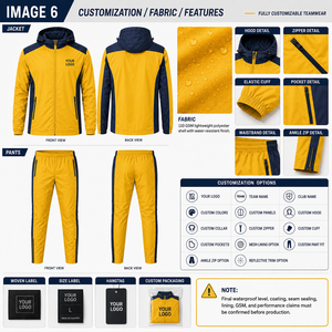 Chándal Unisex Amarillo con Capucha, Cremallera, Manga Larga, Deportivo, para Correr, con Bolsillos Laterales, Logotipo Personalizado, Impermeable, 100% Poliéster - Product Image 5