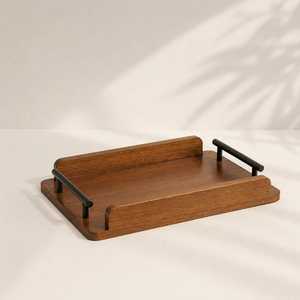 Decorative Wooden Table Tray With Metal Handle Coffee Table Organizer Tray Handmade Rustic Accent for Modern Interiors - Product Image 1