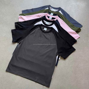 T-shirt de haute qualité en coton noir 100% avec contraste de couleur, style streetwear, manches courtes raglan, pour homme, été - Product Image 3
