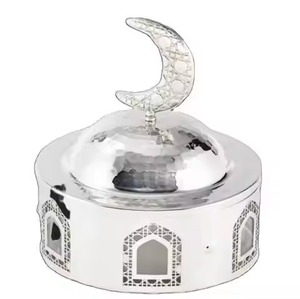 Calentador de Comida Tipo Chafing Dish con Base de Arco de Mezquita y Adorno de Luna Creciente, Plateado, Estilo Árabe, Directo de Fábrica, para Buffet Festivo de Ramadán - Product Image 1