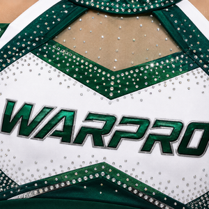 ชุดยูนิฟอร์มเชียร์ลีดเดอร์ WARPRO สีเขียวขาว ประดับคริสตัล พิมพ์ลายแบบซับลิเมชั่น เสื้อครอปแขนยาว กระโปรง สำหรับผู้ใหญ่ ผู้หญิง - Product Image 4