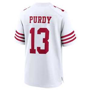 Camiseta Deportiva Blanca con Cuello en V de Fútbol Americano, Número 13, Franjas Rojas, Corte Regular para Hombre, Manga Corta, Poliéster - Product Image 2