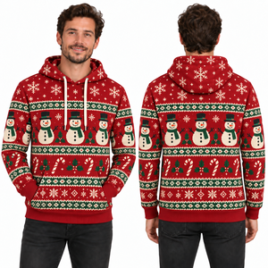 Men's Brown Christmas Solid Fleece Pullover Hoodie with Pocket Design Eco-Friendly Polyester Casual Winter - Product Image 4