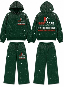 Conjunto de Sudadera con Capucha y Pantalones Deportivos de Lujo para Hombre con Pedrería, Logotipo Personalizado, 100% Algodón, Ropa Deportiva Urbana, Fabricante OEM ODM - Product Image 5