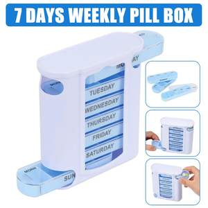 Organisateur de pilules hebdomadaire détachable à 28 compartiments, étui de rangement scellé blanc/bleu pour médicaments et bonbons - Product Image 6