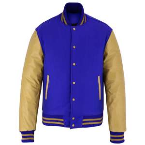 Chaqueta Varsity Azul Claro para Hombre, Mangas Blancas de PU, Estilo Casual, Cuello Camisero, Cierre de Cremallera, Corte Regular, para Primavera - Product Image 2