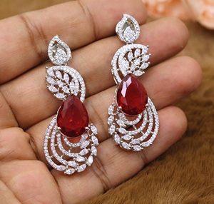Stylish <b>Silver</b> Plated Asscher Cut Crystal Drop Earrings With Rhinestone Lock Design For Women Wedding Classic Jewelry Collection - Product Image 2