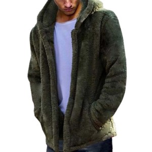 Men's <b>Hooded</b> <b>Fleece</b> <b>Jacket</b> Solid Color Casual Winter Coat Regular Fit Knitted Windproof Embroidered Discharge Printing - Product Image 1