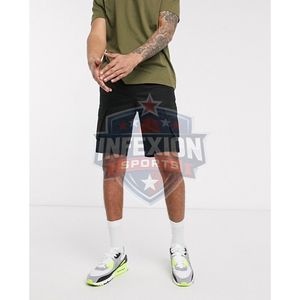 Shorts cargo noirs pour hommes, taille mi-haute élastique, couleur unie, en coton, décontractés, style respirant avec poches - Product Image 2