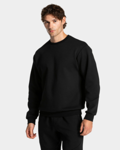 Sudadera de cuello redondo para hombre, de poliéster/algodón, de peso pesado, lavada, de ajuste holgado, de manga larga, de punto, con patrón liso, esencial para el invierno. - Product Image 2