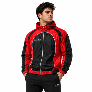 Custom Red Black Hooded Windbreaker <b>Jacket</b> Lightweight Waterproof Running <b>Jacket</b> <b>Men</b> Sports Training Outdoor Zip Up Windbreaker - Product Image 1