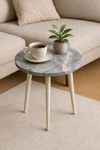 Table d'appoint traditionnelle à montage facile, petite table d'appoint, table d'appoint en métal et marbre pour salon, table basse d'appoint, pieds robustes, vente en gros - Product Image 2