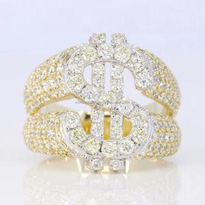 Anillo de Plata de Ley 925 con Diamantes Simulados en Forma de Símbolo de Dólar, Estilo Hip Hop, Personalizable, Chapado en Rodio, con Engaste de Garras, para Hombre - Product Image 1