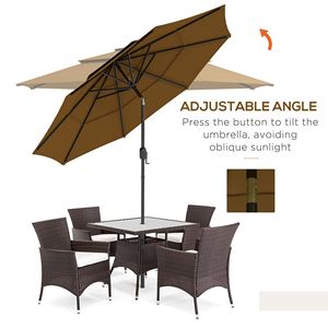 Ombrellone da Esterno a 3 Livelli, 2,7 m, Color Beige, in Poliestere, con Manovella e Pulsante di Inclinazione per Terrazza, Giardino e Prato - Product Image 4