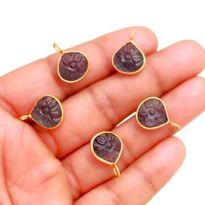 Pendentif fleur en fluorite naturelle multi-usage, charme en argent sterling 925, pierre précieuse sculptée à la main, pendentif cœur pour la création de bijoux, 12 mm - Product Image 2