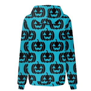 Premium Women's Sublimated <b>Halloween</b> <b>Hoodie</b> All Over Teal Blue Jack O Lantern Pumpkin Print Polyester Pullover Sweatshirt OEM - Product Image 3
