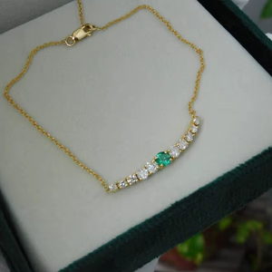 925 Sterling Silver 14K Gold Plated Round Emerald Tennis <b>Bracelet</b> Accent Minimalist Style Luxury Jewelry - Product Image 1