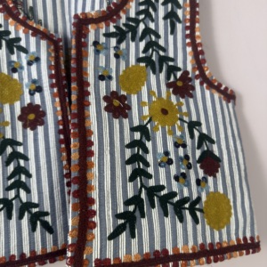 Hand Embroidered Floral Vest: Striped Boho Suzani Waistcoat, festival <b>Hippie</b>, Folk Art <b>Jacket</b>, Handmade - Product Image 2