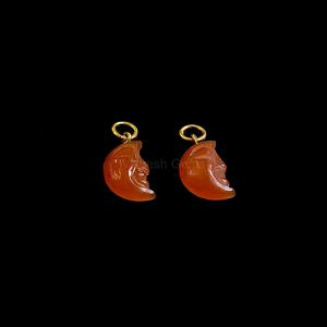 Natural Carnelian Half Moon Carved Gemstone Beads Sterling <b>Silver</b> 925 Pendant Loose Stone Single Loop Pendant For Jewelry Making - Product Image 3