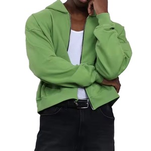 Sudadera con capucha y cremallera estilo streetwear, verde liso, de felpa francesa gruesa, con hombros caídos, holgada y corta, para hombre 2026 - Product Image 6