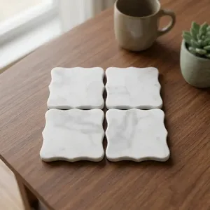Elegant <b>Marble</b> <b>Coasters</b> Set Natural Stone Table Protector Waterproof Heat Resistant for Home Office Kitchen Coffee Mugs - Product Image 2