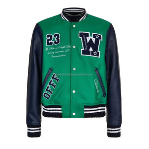 Logo personnalisé Varsity Jacket Couple College Baseball Veste pour homme Manches en cuir Broderie Noir Letterman Varisty Jacket - Product Image 2
