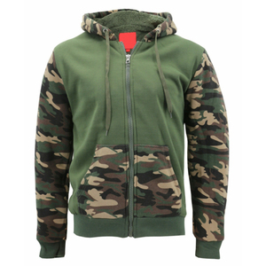 Men's Sherpa-Lined <b>Camo</b> Zip-Up Hoodie Fleece Sweatshirt Woodland Camouflage Sleeve Winter Warm <b>Jacket</b> OEM Wholesale - Product Image 4