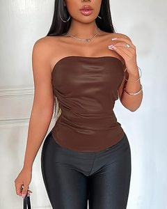 Top de Cuero para Mujer OEM, Blusa sin Mangas de Cuero Genuino, Diseño Personalizado, Marca Privada, Top de Cuero de Moda para Mujer, Venta al Por Mayor - Product Image 6