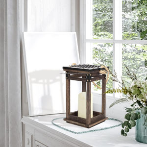Decorative Handmade Wooden <b>Lantern</b> <b>Candle</b> Holder Customized Shape for LED Flameless <b>Candles</b> Vintage Farmhouse Hanging Tabletop - Product Image 1