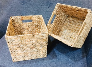 Handwoven Water Hyacinth Storage <b>Basket</b> Rectangular Wicker Organizer with Cut Out Handles for Home Office <b>Shelf</b> - Product Image 3