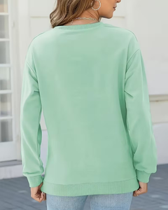Women's Mint Green Crewneck Sweatshirt Long Sleeve Solid Color Casual Knitted Pullover Regular Fit Eco-Friendly Fleece Winter - Product Image 6