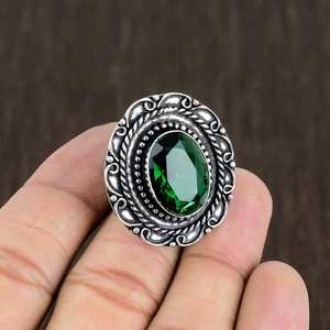 Faceted Emerald Ring Oxidized 925 Sterling <b>Silver</b> Boho Statement Ring Handmade Unique Gemstone Jewelry For Women - Product Image 4