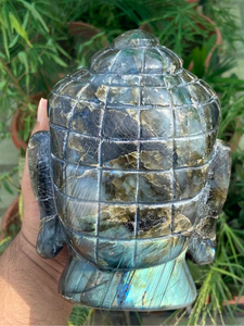 Sculpture de tête de Bouddha en labradorite naturelle sculptée à la main, 6,25x5 pouces, 3440g, décoration d'intérieur, statue de méditation, OEM ODM, vente en gros - Product Image 6