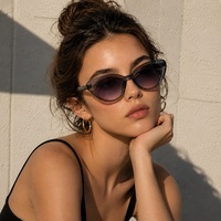Lunettes de soleil œil de chat pour femmes en gros, protection UV400, monture grise classique, verres dégradés violets, personnalisables OEM, lunettes de mode, faible MOQ