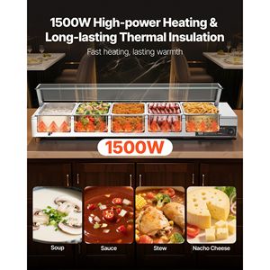 Scaldavivande Elettrico Commerciale in Acciaio Inox da 1500W con Coperchio in Vetro per Buffet e Attrezzature di Riscaldamento da Banco - Product Image 2