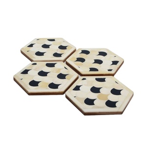 Bone Resin & Wood Customized Eco-Friendly Multi-functional <b>4</b>-Piece Square Design Tea Coasters Holder - Product Image 5