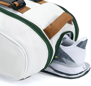 White Nylon Tennis Racket Bag 30-40L Zipper Closure Waterproof Sports <b>Backpack</b> With <b>Brown</b> Straps - Product Image 4