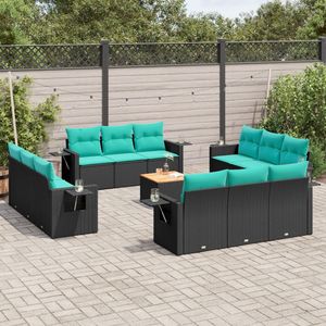 Ensemble de canapés de patio 13 pièces avec coussins en polyrotin noir, ensembles de jardin élégants - Product Image 1