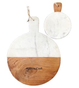 Tabla de quesos de mármol y madera de alta calidad, herramientas de cocina de madera de mármol multifuncional, bloques de cortar de forma redonda con mango largo - Product Image 1